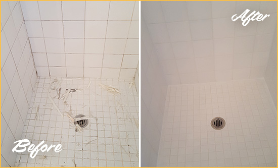 Before and After Picture of a Bala Cynwyd Bathroom Re-Caulked To Repair Damaged Caulking
