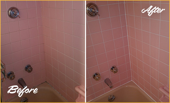 Before and After Picture of a Pennsburg Bathtub Caulked to Eliminate Mold