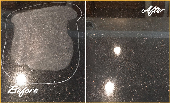 Before and After Picture of a West Point Granite Stone Countertop Polished to Remove Scratches
