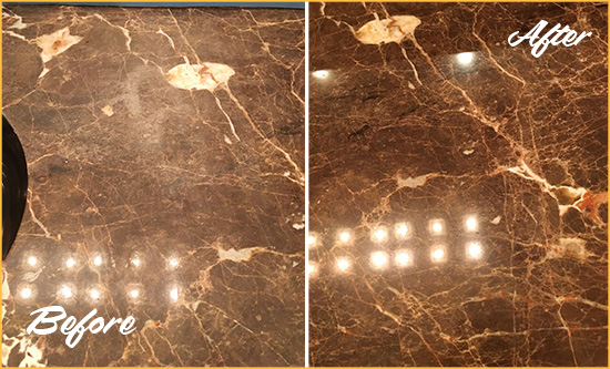 Before and After Picture of a Bedminster Marble Stone Countertop Polished to Eliminate Stains