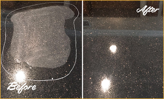 Before and After Picture of a Rushland Hard Surface Restoration Service on a Granite Countertop to Remove Scratches