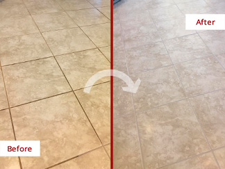 Tile Floor Before and After a Grout Cleaning in Langhorne 