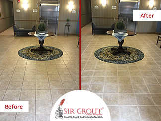 Before and After Picture of a Tile and Grout Cleaning Service in Langhorne, PA