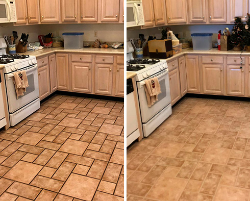 Before and After Picture of a Ceramic Tile Kitchen Floor Grout Cleaners in Souderton, Pennsylvania