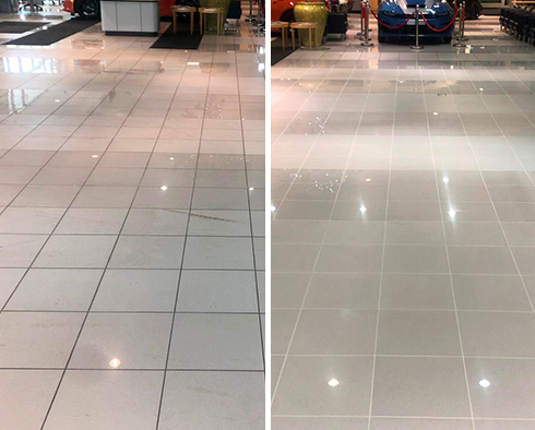 Before and after Picture of a Tile Cleaning Job in Royersford, PA
