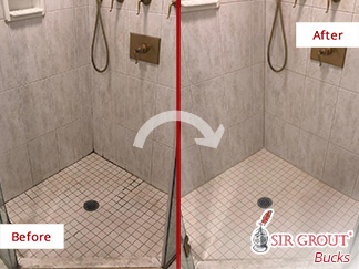 Before and After Picture of a Shower's Grout Sealing Service in Ambler, PA
