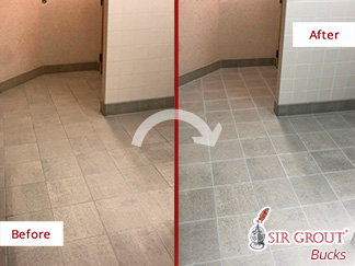 Picture of a Tile Floor Before and After a Grout Sealing Service in Blue Bell, PA