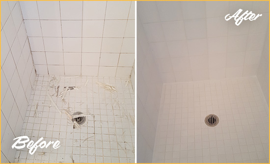 Before and After Picture of a Springtown Bathroom Re-Caulked To Repair Damaged Caulking