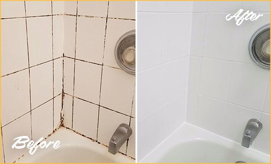 Before and After Picture of a Alburtis Tub Caulked to Remove and Avoid Mold