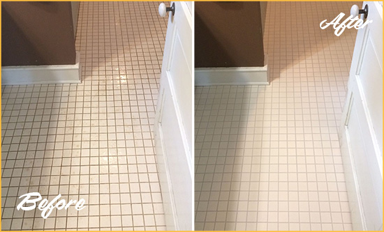 Before and After Picture of a Doylestown Bathroom Floor Sealed to Protect Against Liquids and Foot Traffic