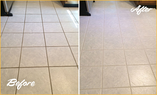 Before and After Picture of a Bryn Athyn Kitchen Ceramic Floor Sealed to Protect From Dirt and Spills