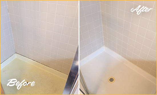 Before and After Picture of a Doylestown Shower Sealed to Remove and Protect Against Mold