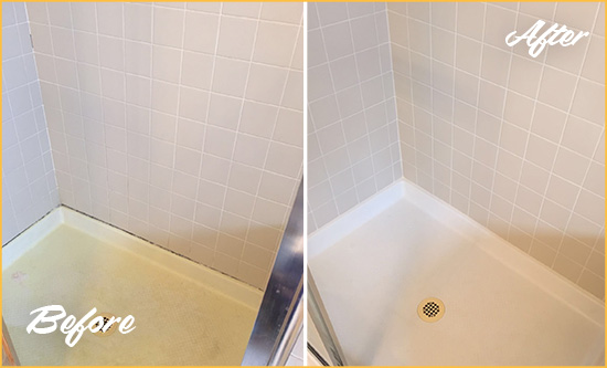 Before and After Picture of a Huntingdon Valley Shower Sealed to Remove and Protect Against Mold