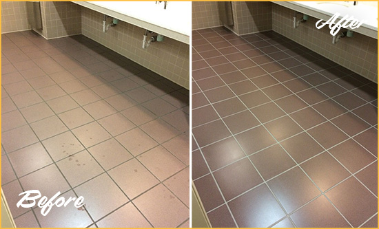 Before and After Picture of a Huntingdon Valley Restroom Sealed to Help Protect Against Scratches