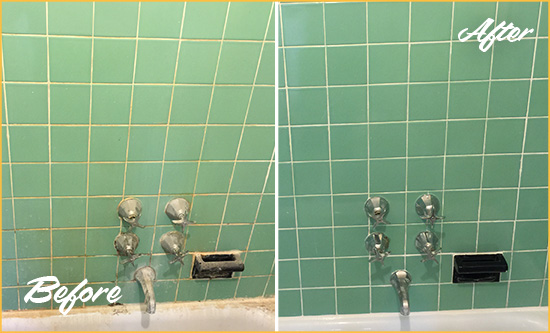Before and After Picture of a Newportville Bath Tub Grout Sealed to Avoid Water Damage