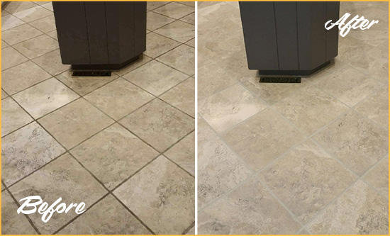 Before and After Picture of a Doylestown Kitchen Floor Grout Sealed to Remove Stains