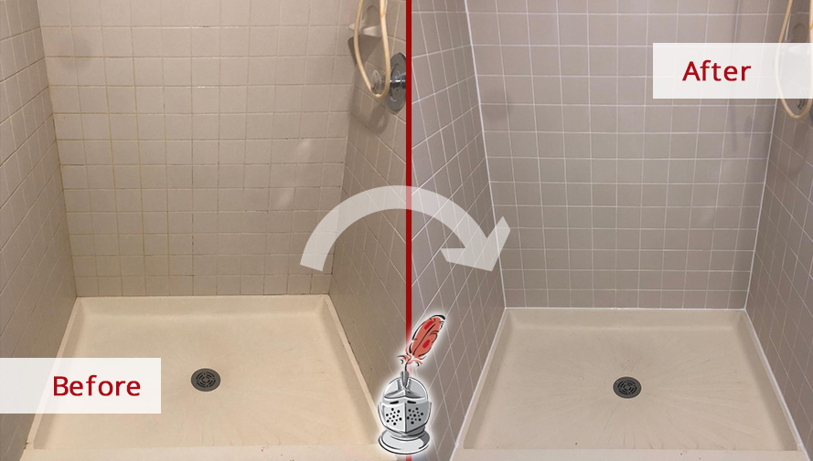 Shower Before and After a Tile and Grout Cleaning Job in Hillsborough, NJ