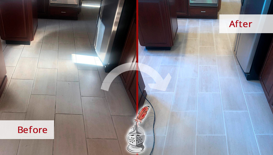 A Ceramic Floor Before and After a Grout Cleaning in Stockton, NJ