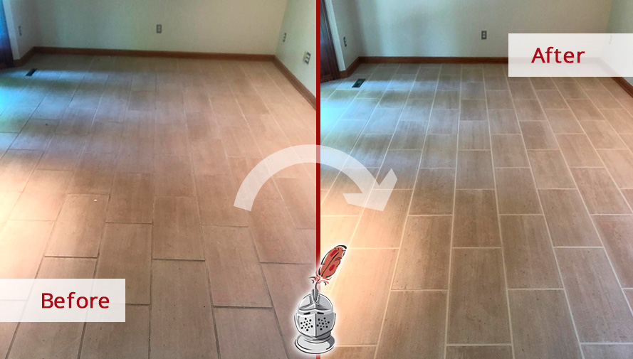 Image of a Floor Before and After a Grout Cleaning in Stockton, NJ
