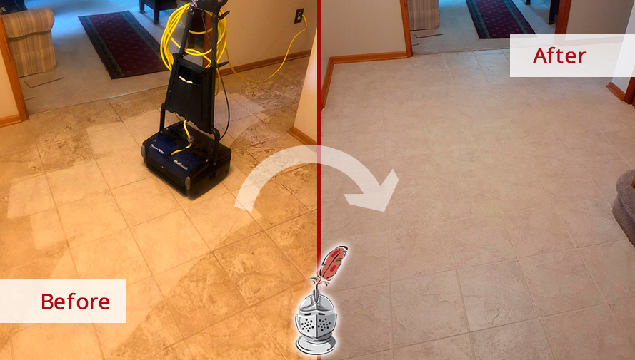 Picture Showing a Tile Floor Before and After a Tile Sealing in Hillsborough, NJ