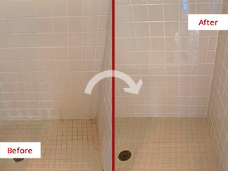 Tile Shower Before and After Our Morrisville Caulking Services