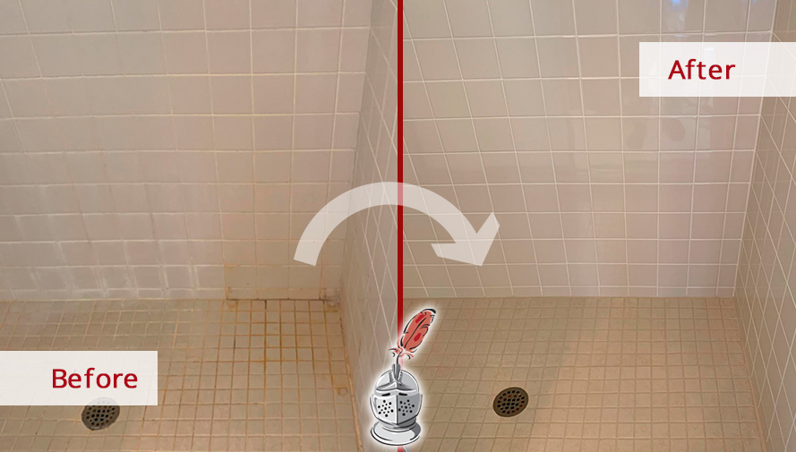 Tile Shower Before and After Our Morrisville Caulking Services