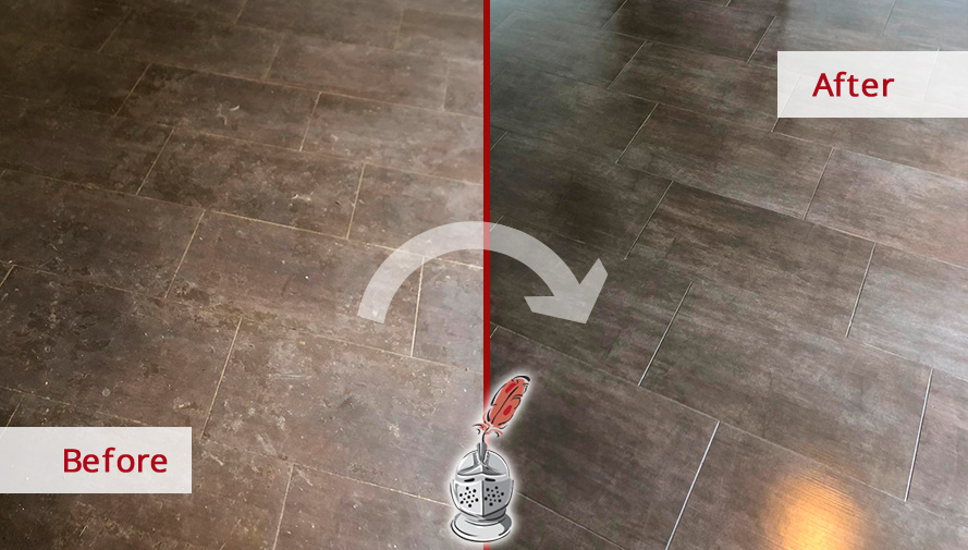 Picture of a Floor Before and After a Tile Sealing in Flemington, NJ