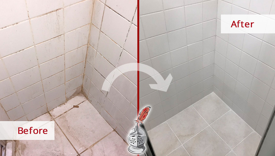 Image of a Shower Floor Before and After Our Tile Cleaning in Somerville, NJ