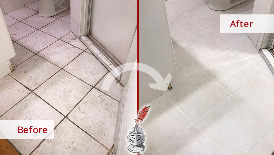 Image of a Bathroom Floor Before and After Our Tile Cleaning in Somerville, NJ
