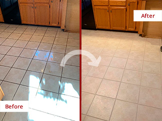 Ceramic Kitchen Floor Before and After a Grout Sealing in Bethlehem 