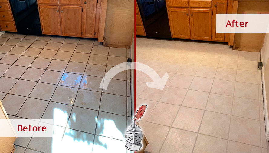 Ceramic Kitchen Floor Before and After a Grout Sealing in Bethlehem 