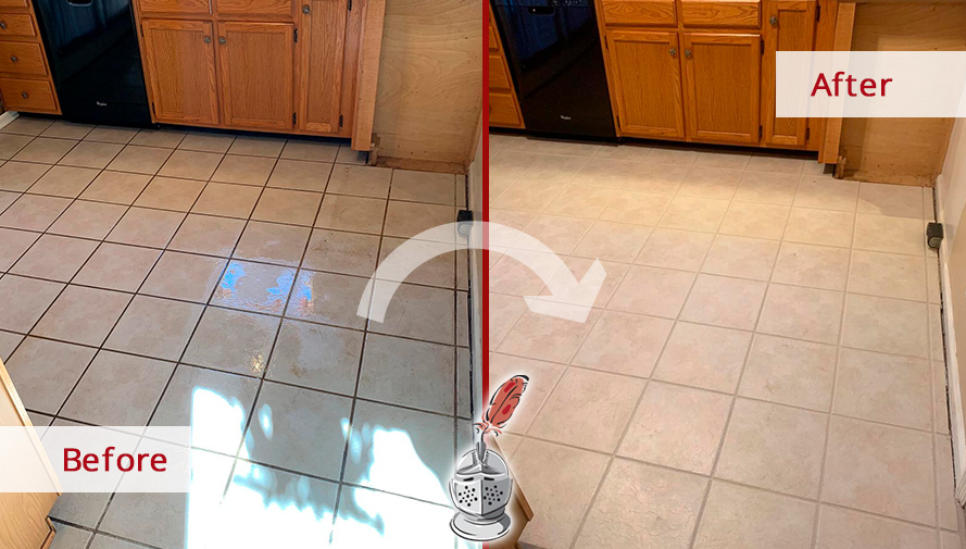 Ceramic Kitchen Floor Before and After a Grout Sealing in Bethlehem