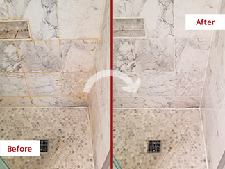 Shower Before and After Our Caulking Services in Jamison, PA