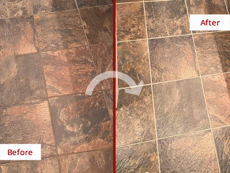 Floor Before and After a Grout Sealing in Bedminster, PA