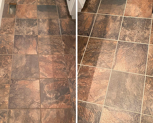 Floor Before and After a Grout Sealing in Bedminster, PA
