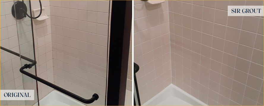 Shower Before and After Our Grout Sealing in New Hope, PA