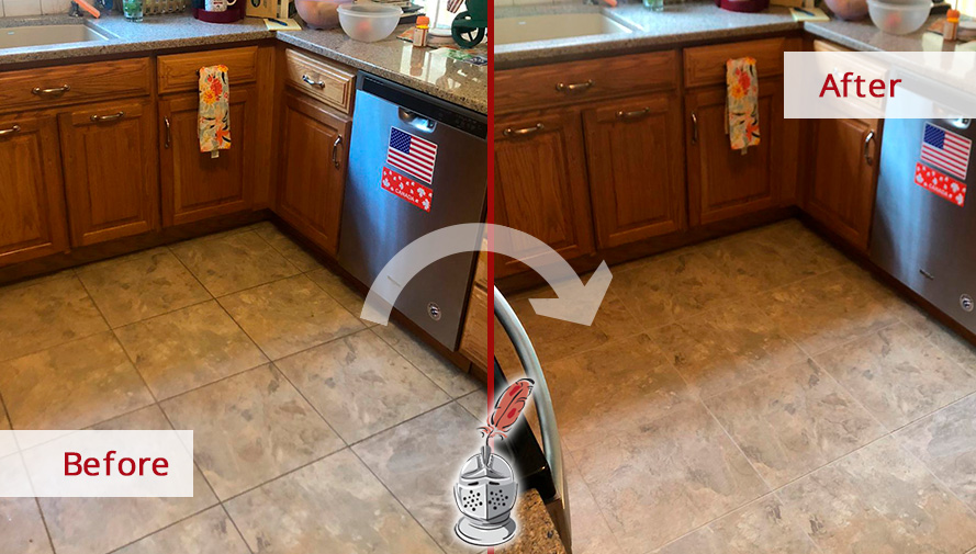 Kitchen Floor Before and After a Grout Cleaning in Somerset, PA