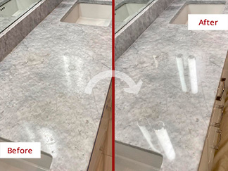 Marble Vanity Top Before and After a Stone Polishing in Warminster