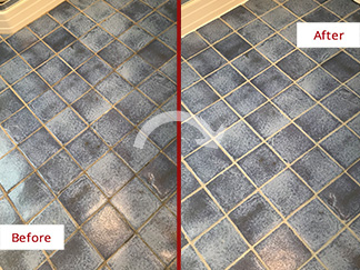 Floor Before and After a Grout Recoloring in Somerset, NJ