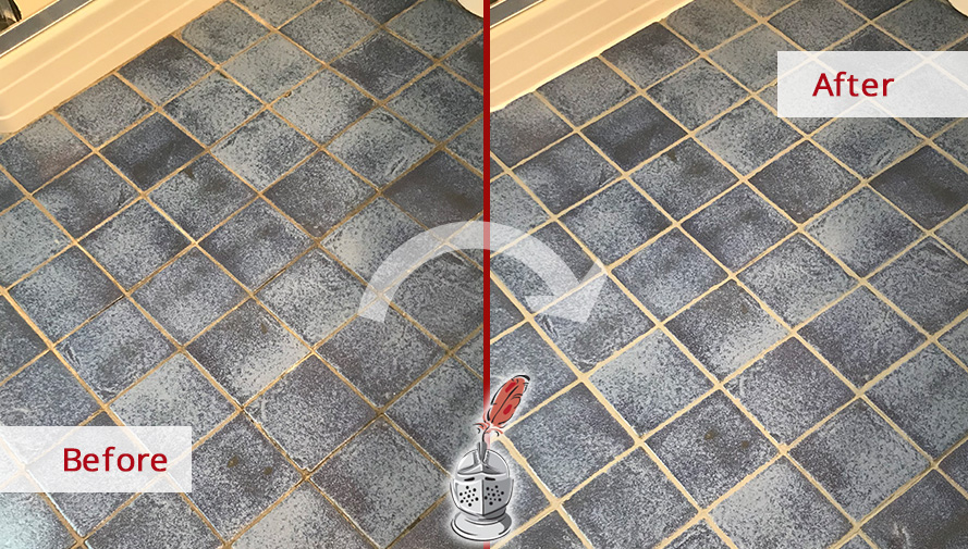 Floor Before and After a Superb Grout Recoloring in Somerset, NJ