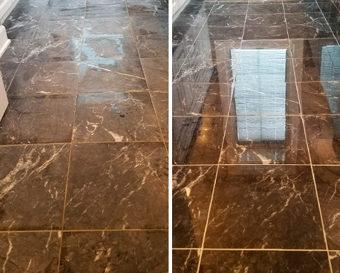 Bathroom Floor Before and After a Stone Polishing in Philadelphia