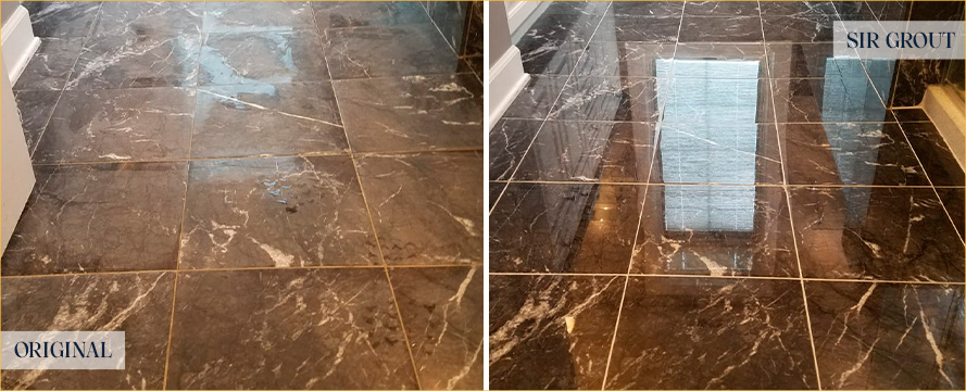 Bathroom Floor Before and After a Stone Polishing in Philadelphia