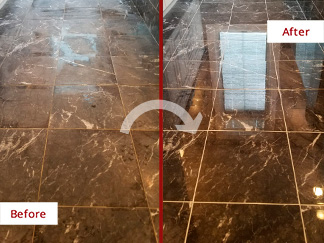 Stone Floor Before and After Our Stone Polishing in Philadelphia, PA