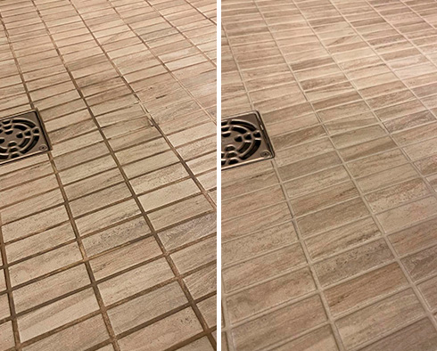Shower Before and After a Grout Cleaning in Jamison, PA