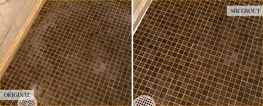 Shower Floor Before and After a Service by Our Tile and Grout Cleaners in Bethlehem, PA