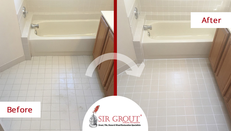 Before and After Picture of a Grout Cleaning Service in Chalfont, PA