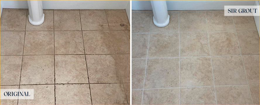 Bathroom Floor Before and After a Tile Cleaning in Haverford