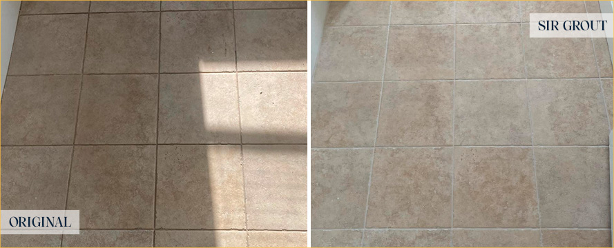 Close-Up of Floor Before and After a Tile Cleaning in Haverford