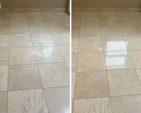 Travertine Floor Before and After a Stone Polishing in Ambler