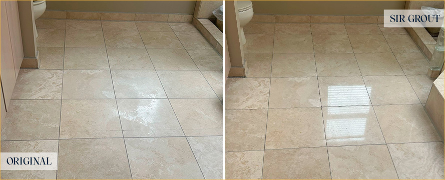 Travertine Floor Before and After a Stone Polishing in Ambler